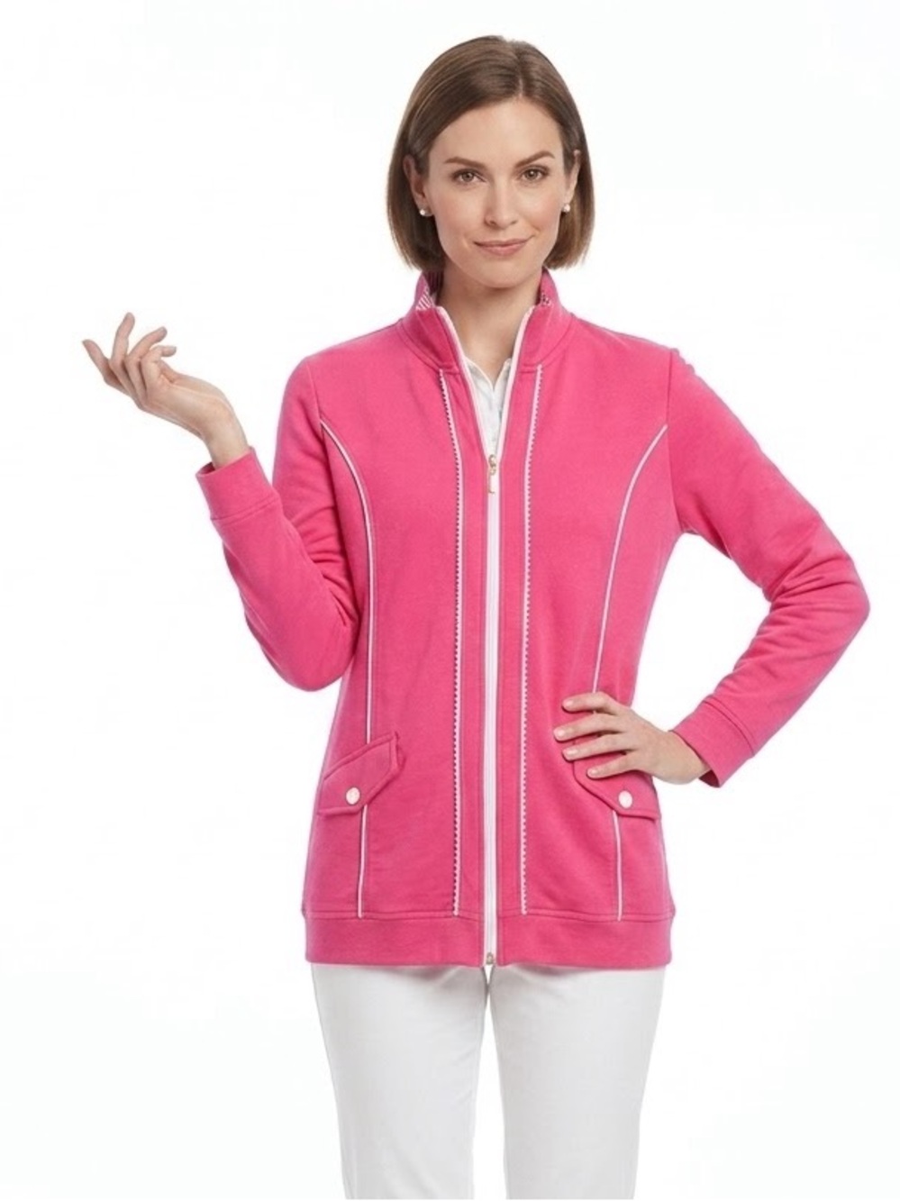 Vicki Wayne Vintage Preppy Hot Pink Zip Up